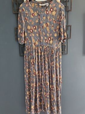Vintage Two Roads Size Small Prairie Dress Steely Blue Floral Maxi Length